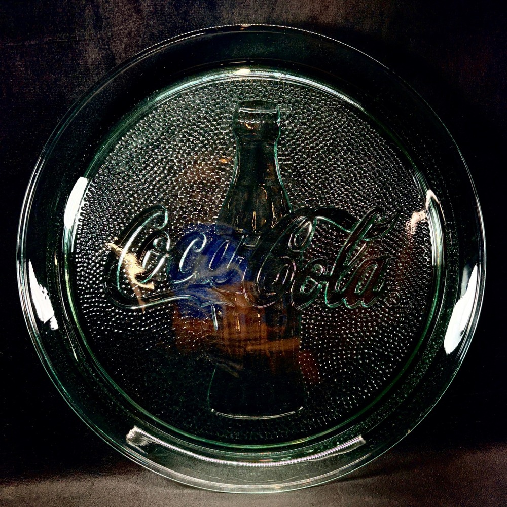 Coca-Cola Glass Serving Platter Georgia Green Embossed Bottle Logo Round Tray